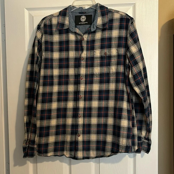 Weatherproof men’s blue plaid long sleeve button down flannel shirt size large - Picture 1 of 8